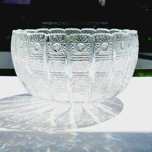Queen Lace Cut Crystal 8" Bowl, Intricate Star Pattern Design, Stunning Centerpi